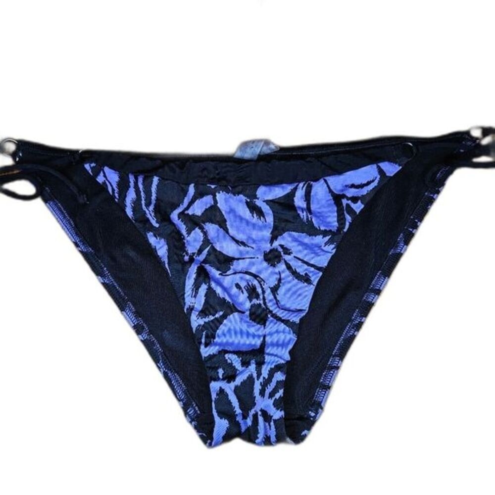 Victoria's Secret Purple Black Floral Animal Print Side Tie Bikini Bottoms L
